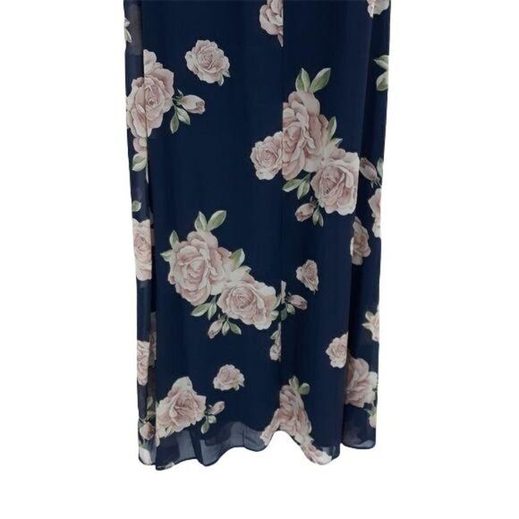 Lulu's Dress The Very Thought Of You 539682 Flounce Shawl Floral Gown Navy Sz S - Picture 11 of 16